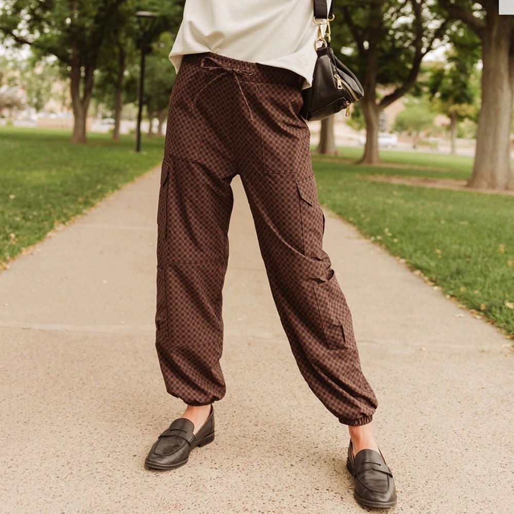 Women's Brown Checkered Joggers